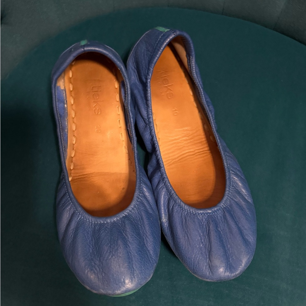 Authentic Cobalt Tieks. With teal & black bags. Purchased new from Tieks.